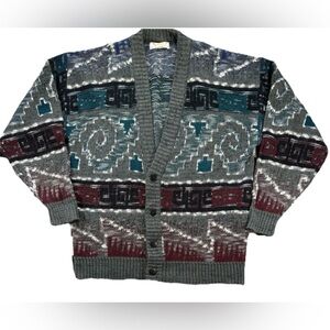 Vintage Chapel Hill Cardigan Sweater Men's Medium Multicolor Geometric 90s 80s